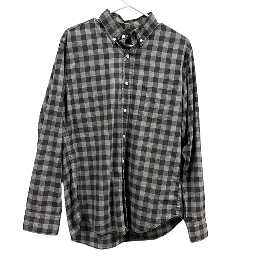J Crew Cotton Two Tone Gray Plaid Button Down Long Sleeve Shirt Mens Medium